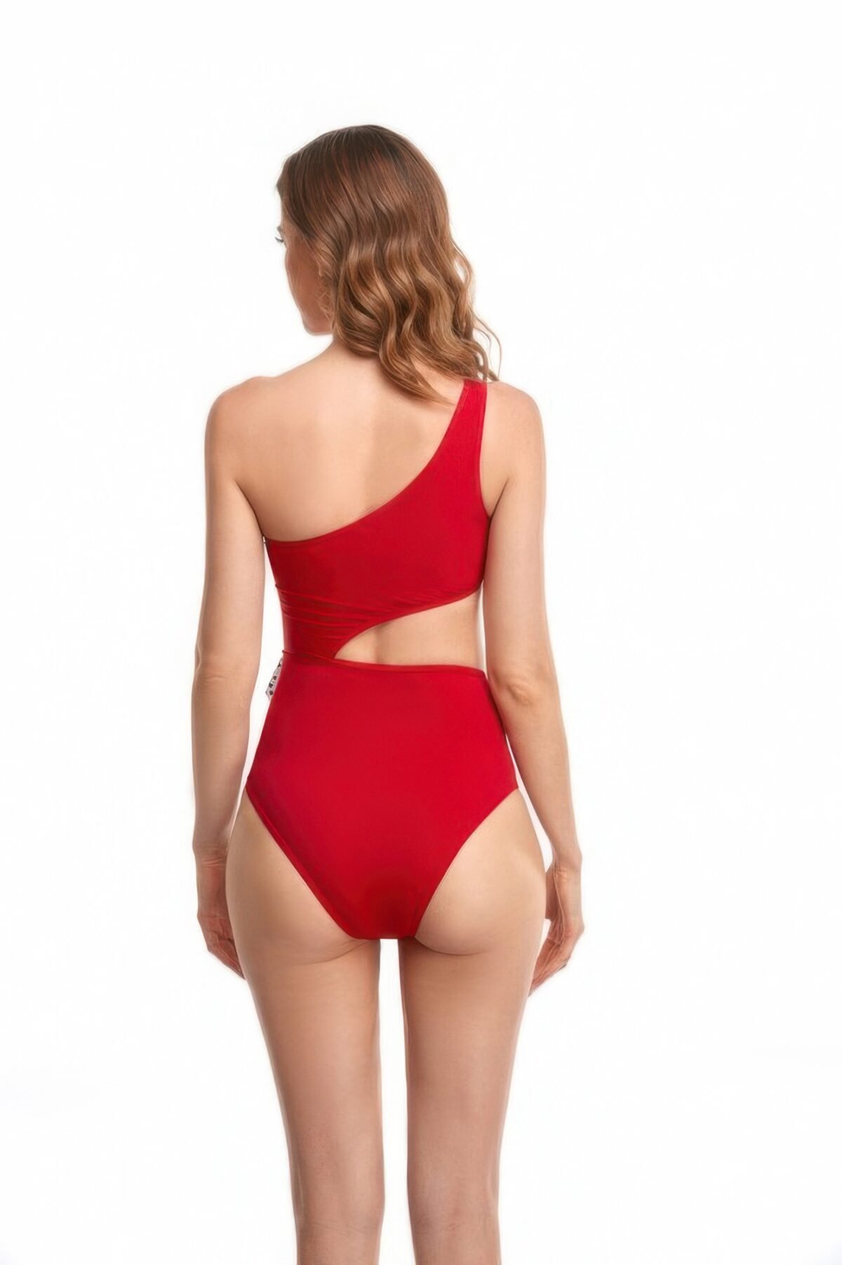 Solid One Shoulder Cut Out Waist Knot Swimsuit - Image 10