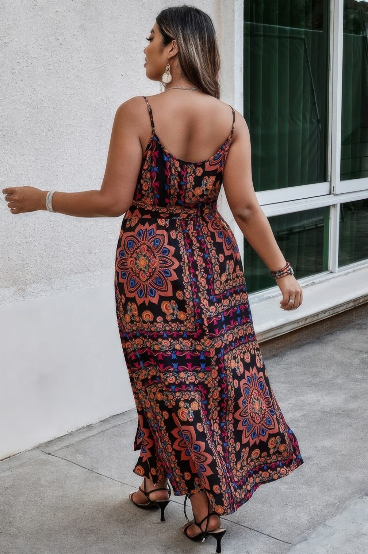 Plus Size Floral Belted Cami Boho Long Dress - Image 5