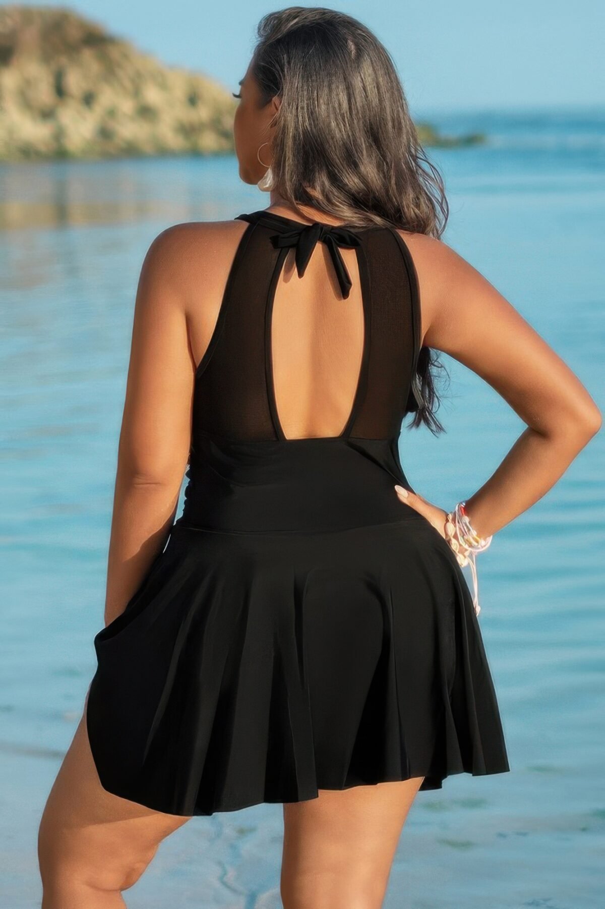 Plus Size Halter Ruched Sleeveless Swim Dress - Image 13