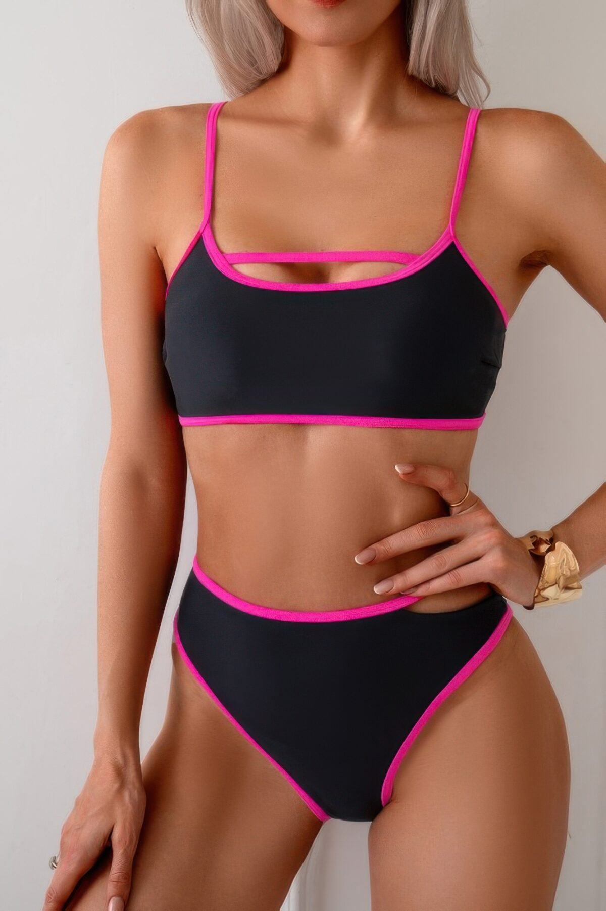 Square Neck Cut Out Two Pieces Bikini - Image 4