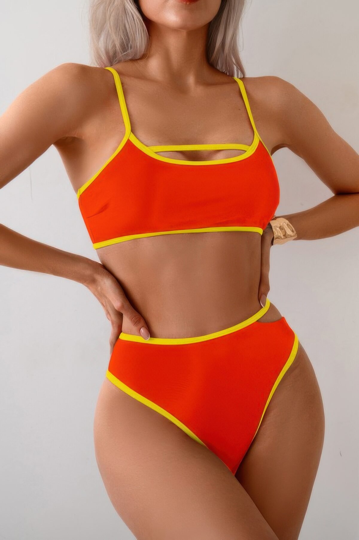 Square Neck Cut Out Two Pieces Bikini - Image 11