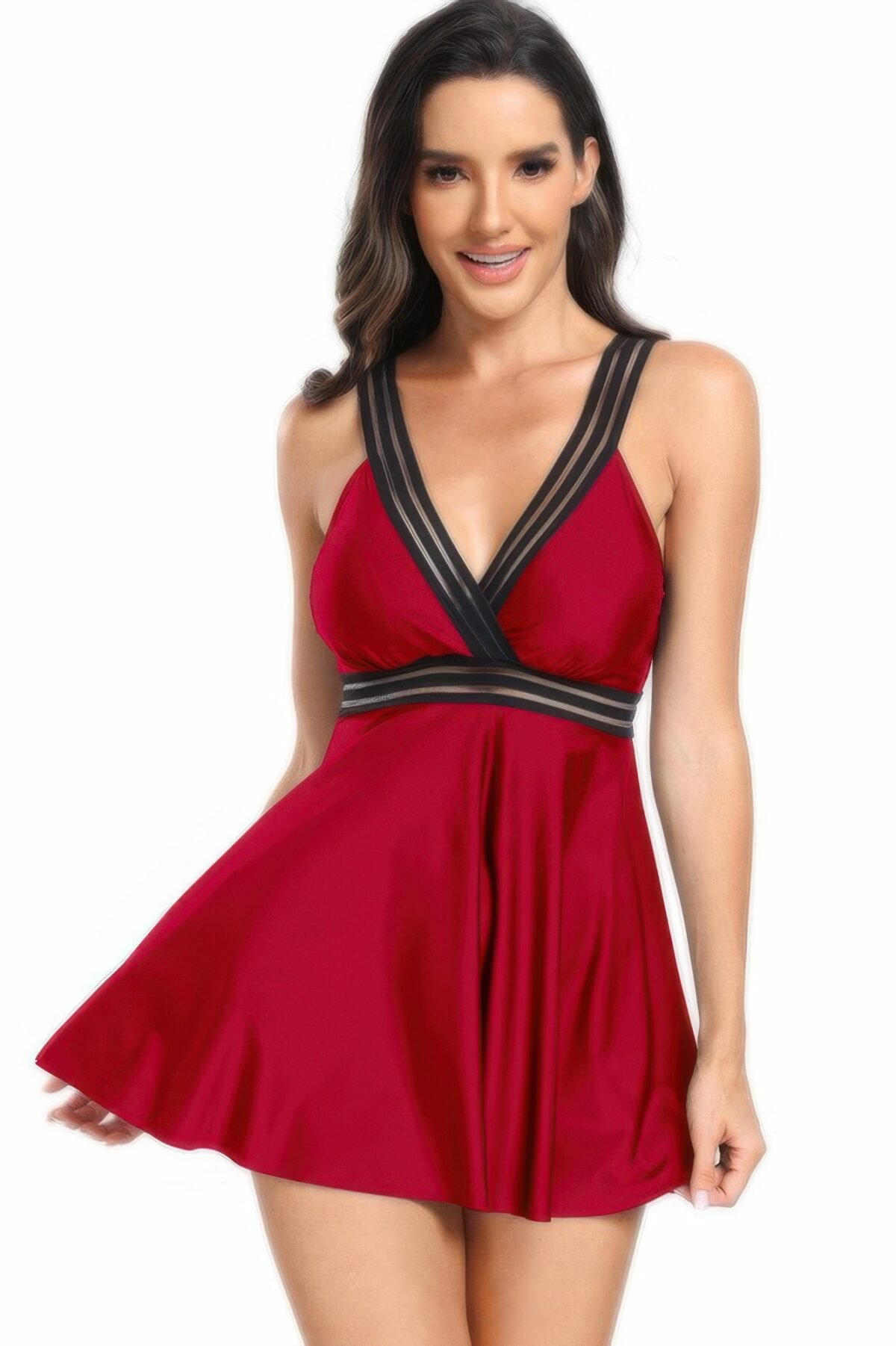 Strip Lace Trim Sleeveless Deep V Neck Swimsuits - Image 15