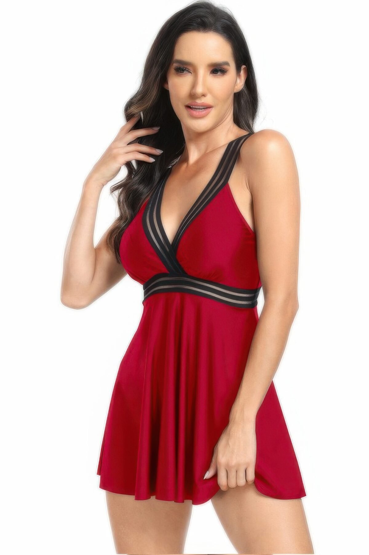 Strip Lace Trim Sleeveless Deep V Neck Swimsuits - Image 16