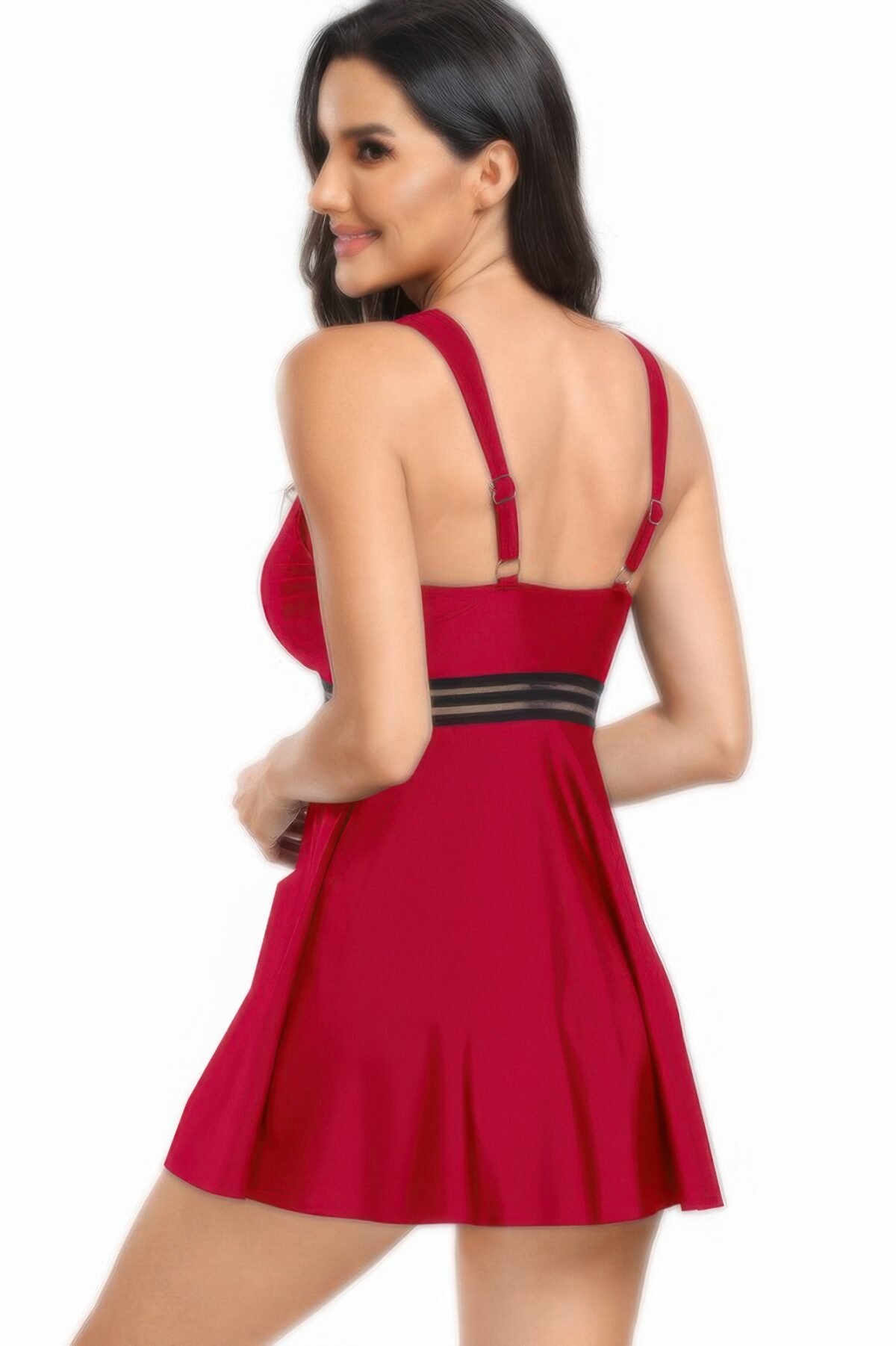 Strip Lace Trim Sleeveless Deep V Neck Swimsuits - Image 17